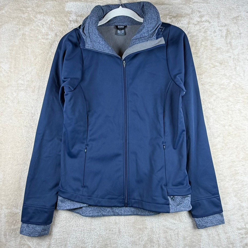 GORE RUNNING WEAR Women Navy WINDSTOPPER Full Zip Hooded Jacket Size S Running